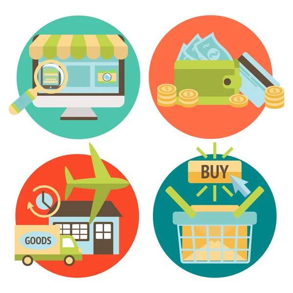 Online Shopping Business Icons Set — Stock Vector