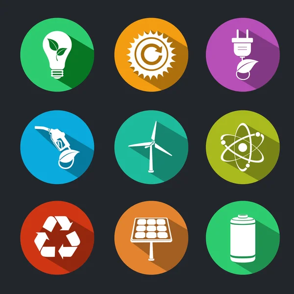 Düz enerji ve ekoloji Icons set — Stok Vektör