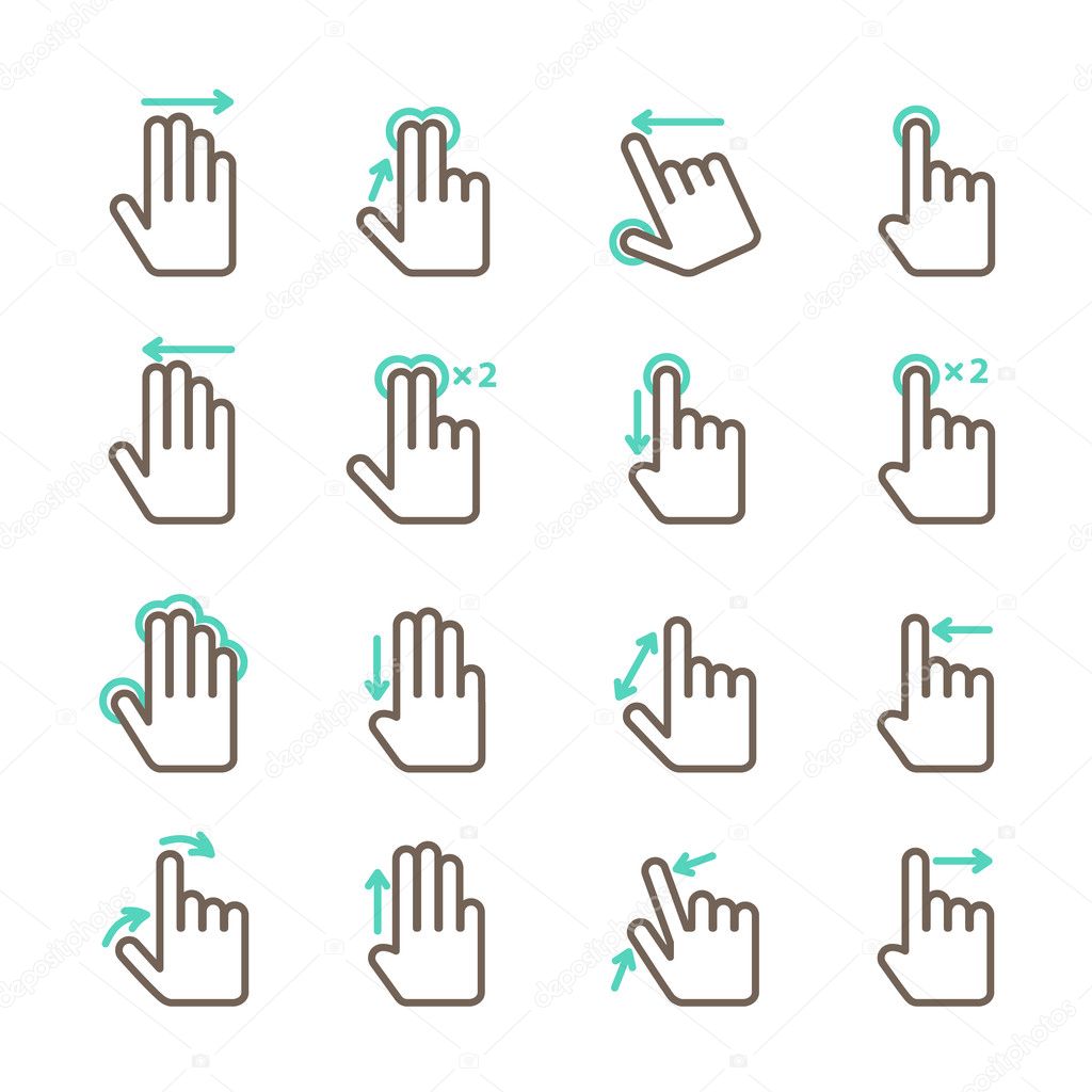Hand touch gestures icons set