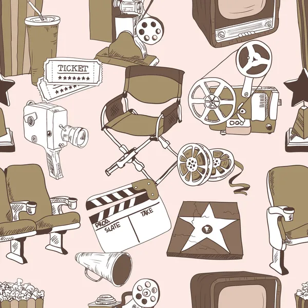 Doodle cinema seamless pattern — Stock Vector