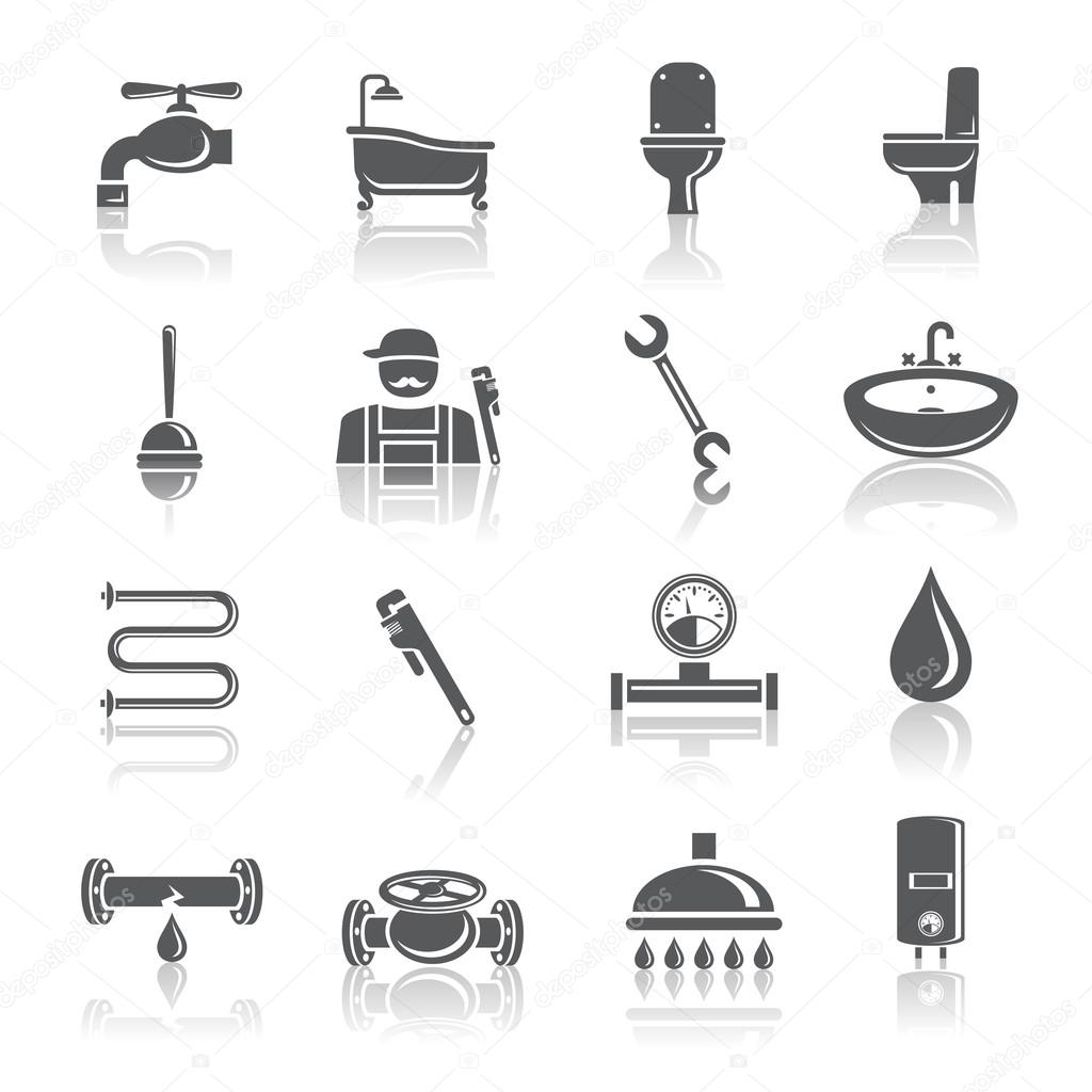 Plumbing tools pictograms set