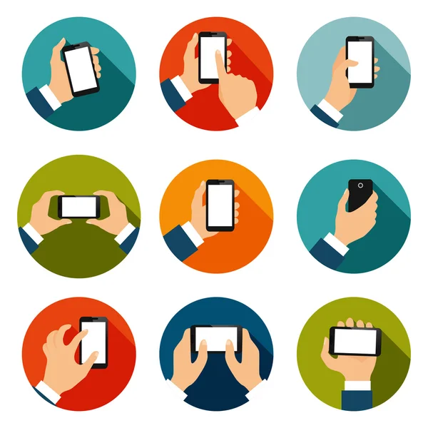 Hands with Phones Icons Set — Stock Vector