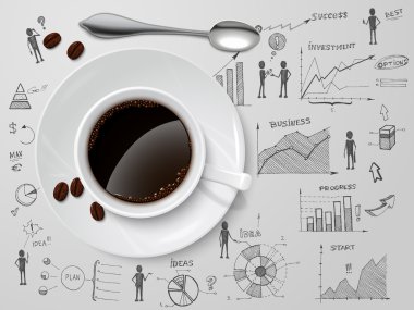 kahve fincanı iş kroki üzerinde