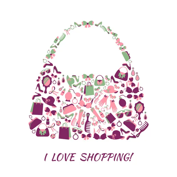 Γυναίκα αξεσουάρ τσάντα για ψώνια — Stockvector