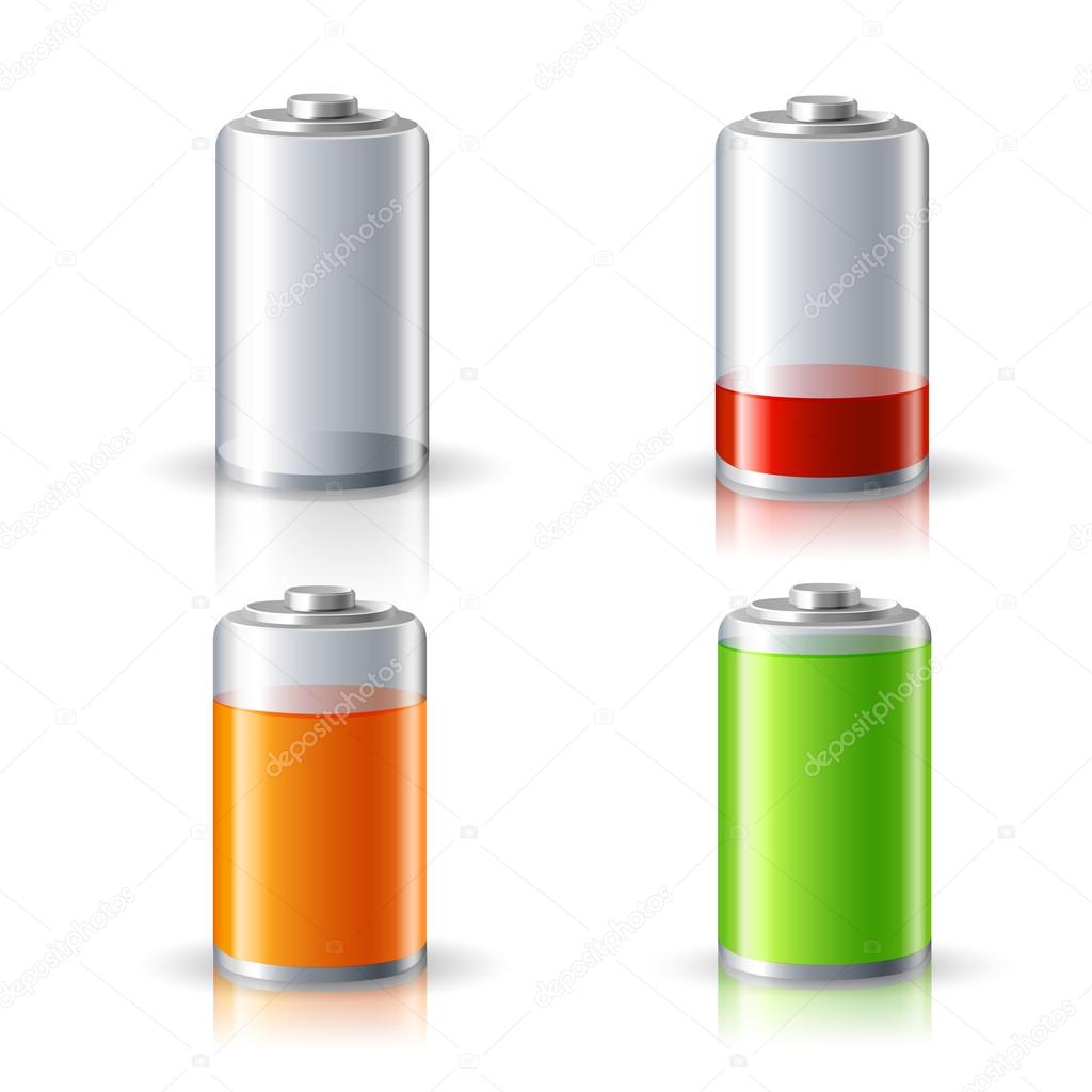 Realistic Battery Status Icons Set