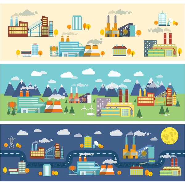 Industry buildings horizontal banners — Stock Vector