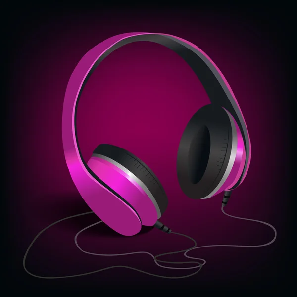 Auriculares rosados sobre fondo morado — Vector de stock