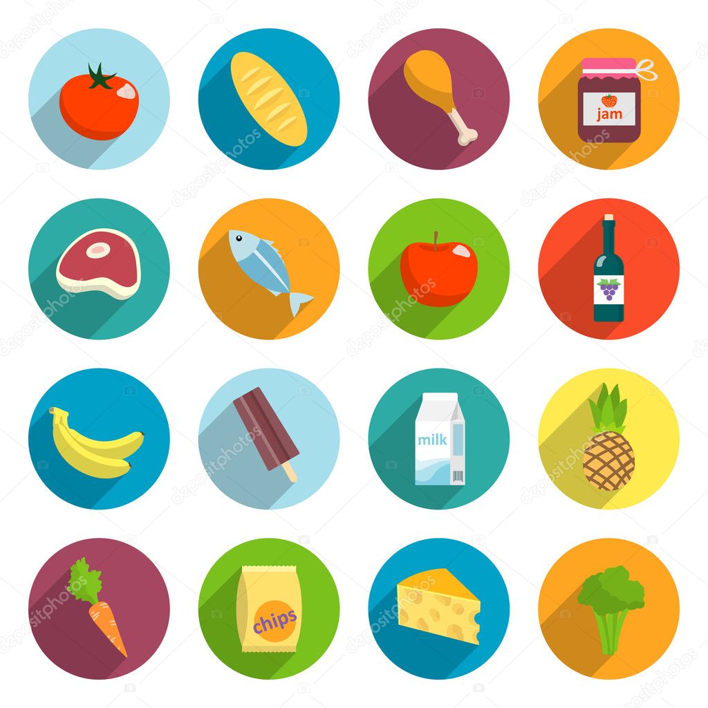 Supermarket Foods Flat Icons Set