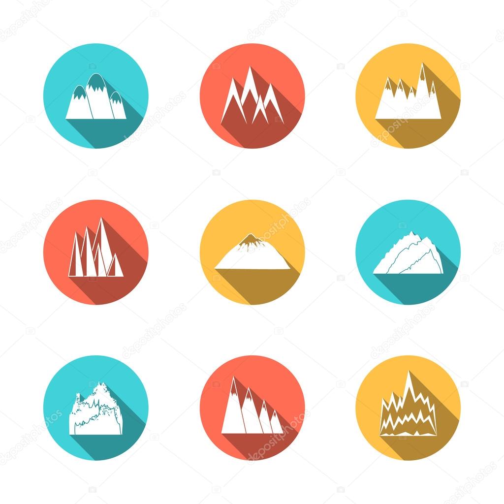 Snowy Mountains Icons Set