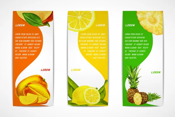 Conjunto de pancartas verticales de frutas tropicales — Vector de stock