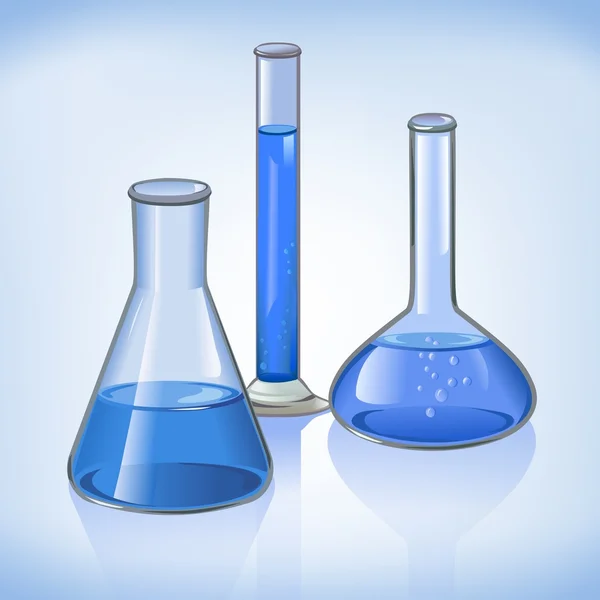 Blue laboratory flasks glassware symbol — Stock Vector