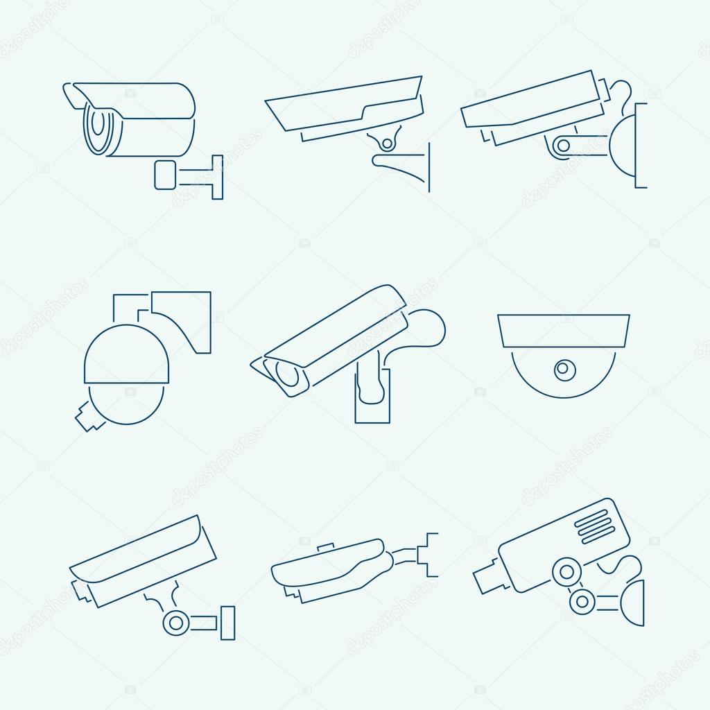 Security cameras icons set