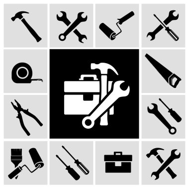 Carpenter tools  black icons set clipart