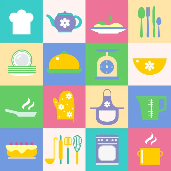 Conjunto de ícones de cozinha e cozinha — Vetor de Stock