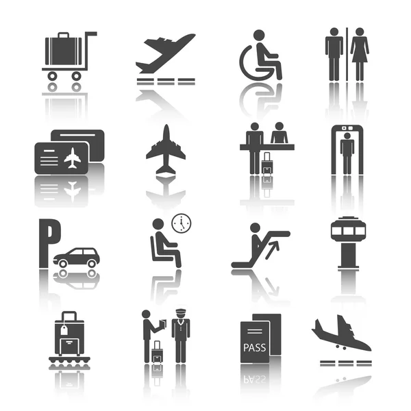 Lotnisko płaski zestaw ikon — Wektor stockowy