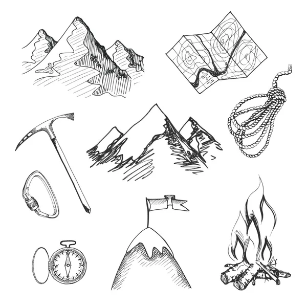 Mountain climbing camping icons — Stock Vector