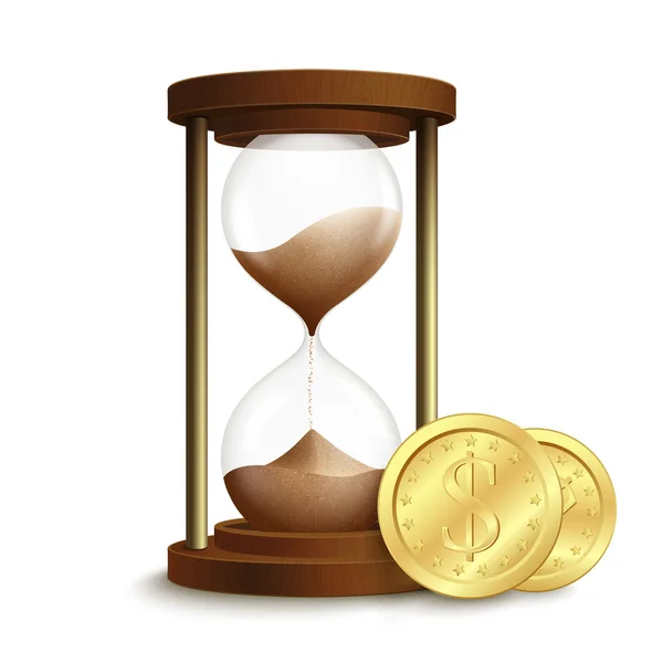Reloj de arena con póster de monedas — Vector de stock