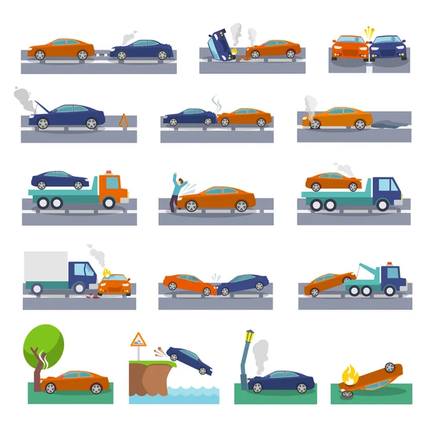 Iconos de accidente de coche — Archivo Imágenes Vectoriales