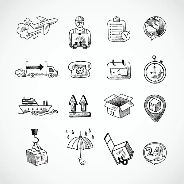 Conjunto de ícones desenhados à mão logística — Vetor de Stock