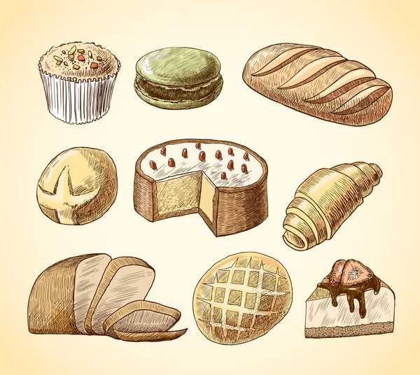 Conjunto de iconos decorativos de pastelería y pan — Vector de stock