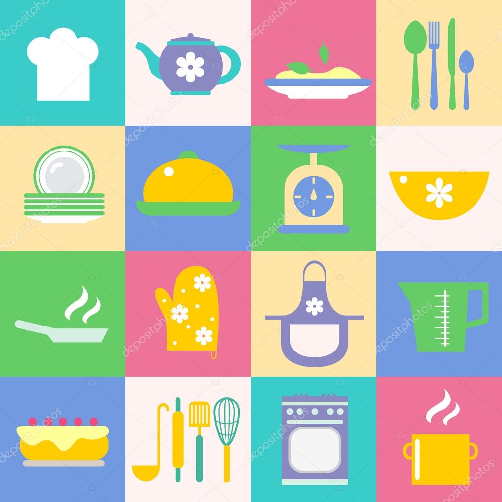 Cuisine and kitchen icons set