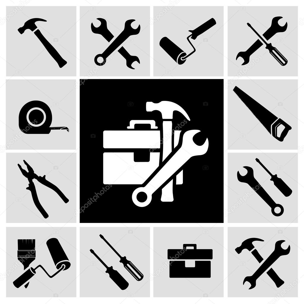 Carpenter tools  black icons set