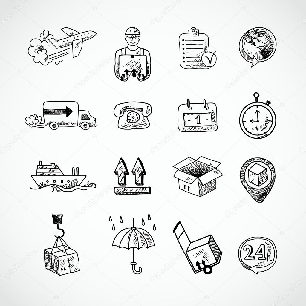 Logistic Hand Drawn Icons Set