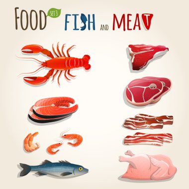 Fish and meat set clipart