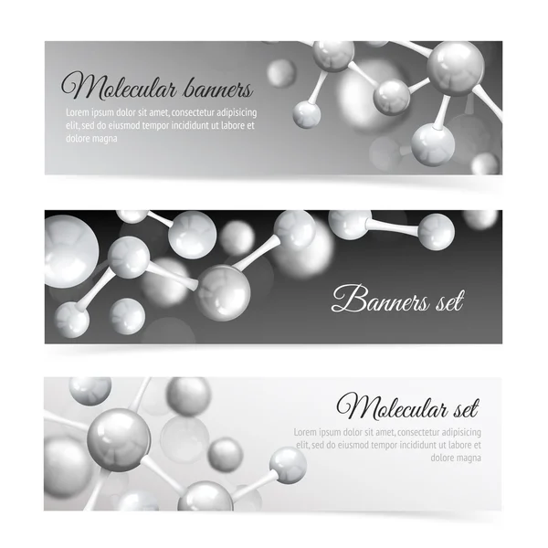 Conjunto de banners de moléculas preto e branco —  Vetores de Stock