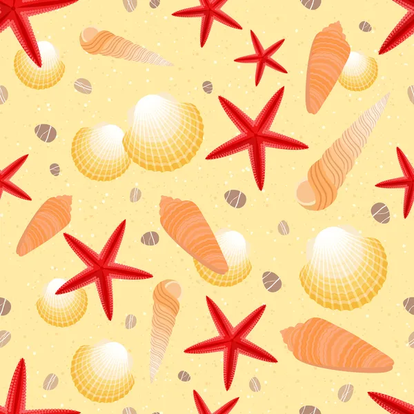 Seashell sand seamless pattern — Stock Vector