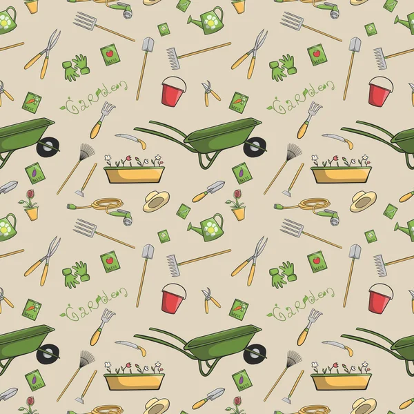 Garden tools seamless pattern — Stock Vector