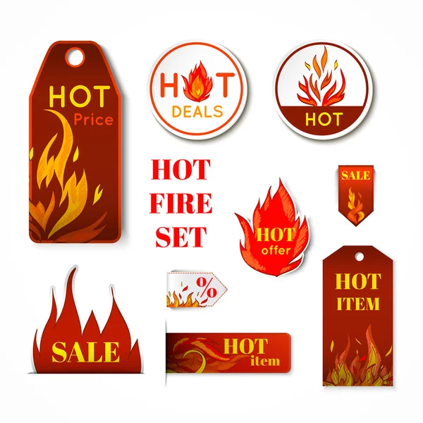 Conjunto de etiquetas de incêndio —  Vetores de Stock