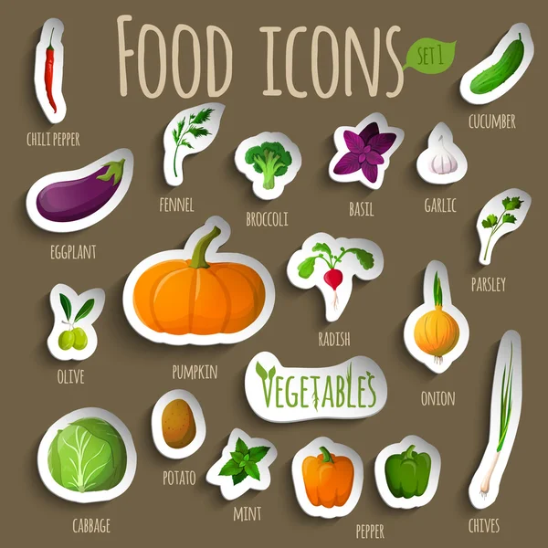 Vegetable stickers set — Stock Vector