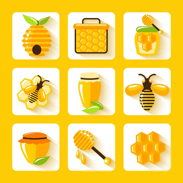 Honey Flat Icons Set — Stock Vector