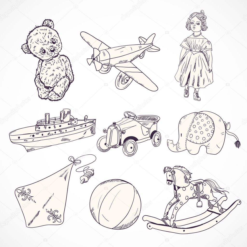 Toys sketch icons set