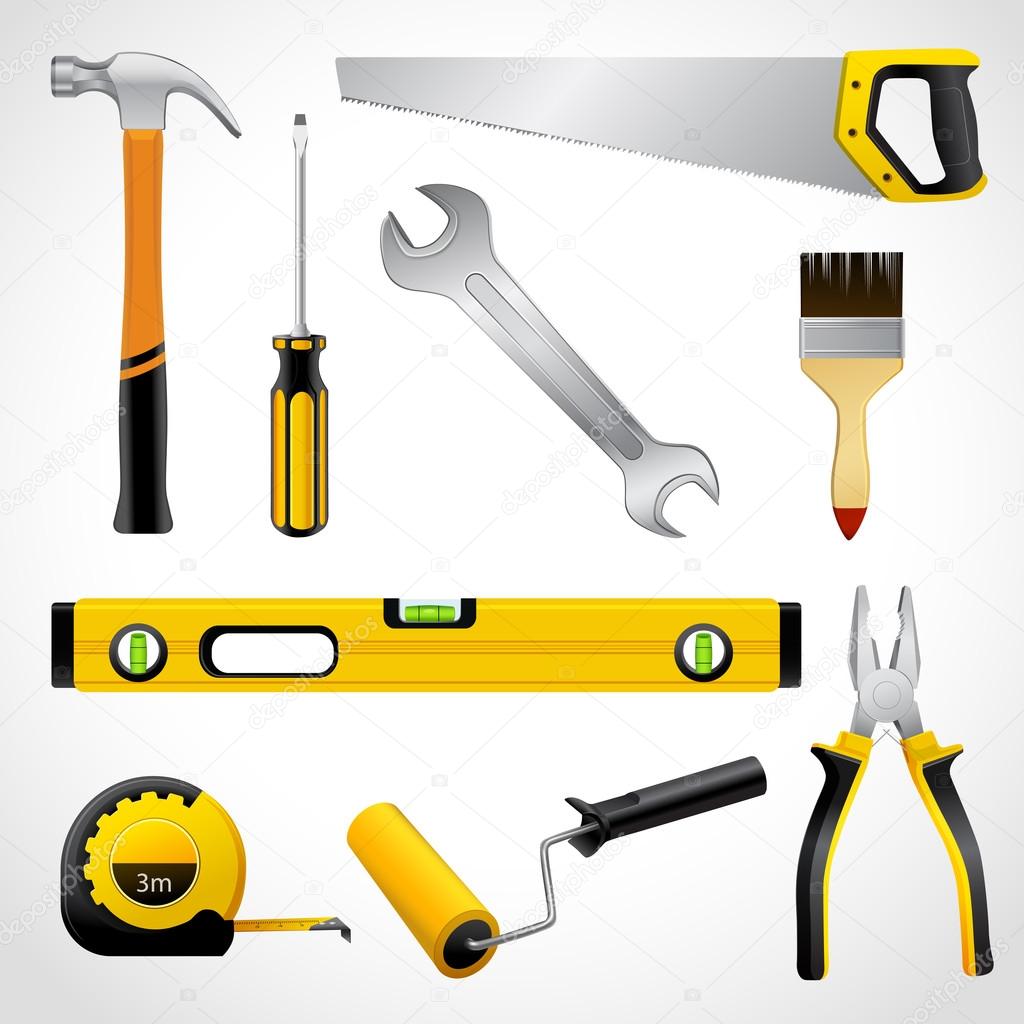 Realistic carpenter tools icons collection