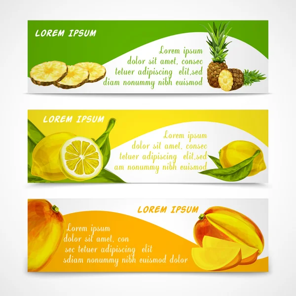 Conjunto de pancartas de frutas tropicales — Vector de stock