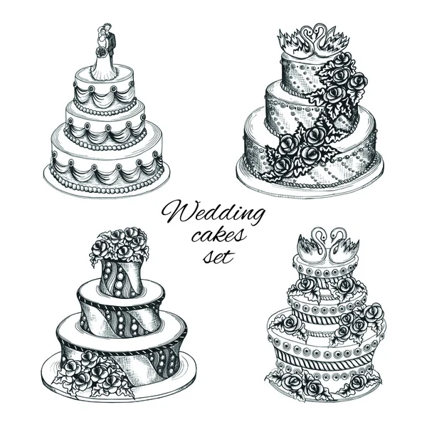 Ensemble de gâteaux de mariage — Image vectorielle