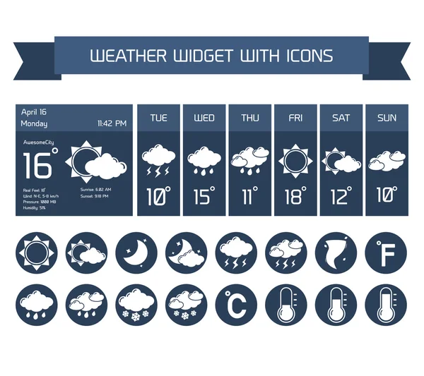 Widget météo icônes ensemble — Image vectorielle