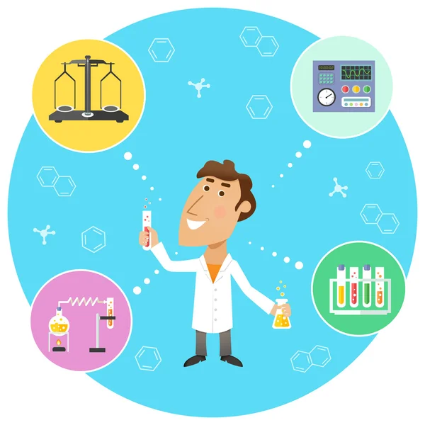 Wetenschapper scheikundige in lab — Stockvector