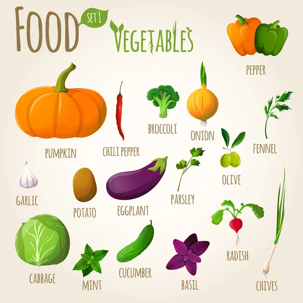 Uppsättning livsmedelsgrönsaker — Stock vektor