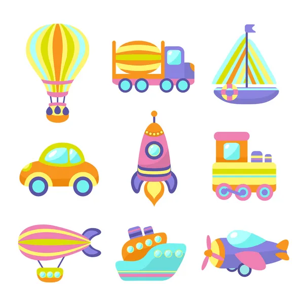 Transportset speelgoed pictogrammen — Stockvector