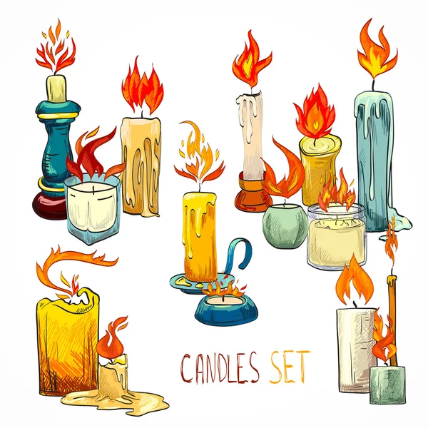 Ícones de conjunto de velas — Vetor de Stock