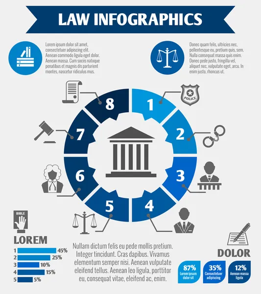 Iconos de la ley infografía — Vector de stock