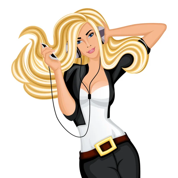 Sexy blond girl listening music — Stock Vector