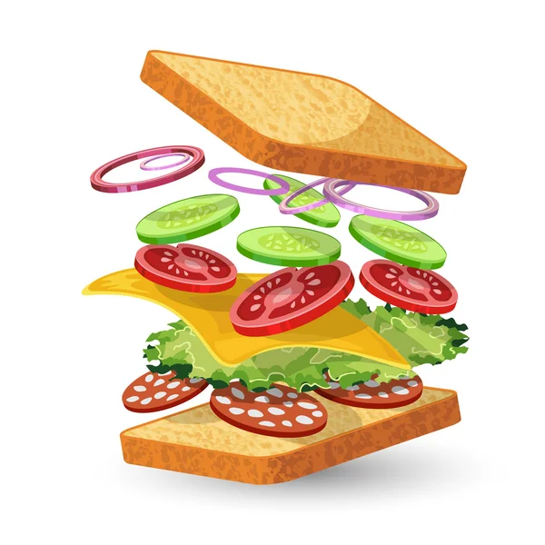 Salami sandwich ingredienser emblem — Stock vektor