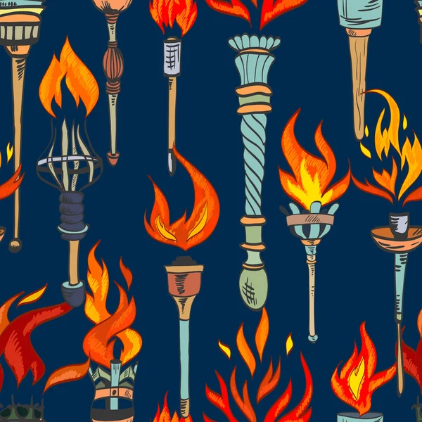 Croquis de torche motif sans couture — Image vectorielle