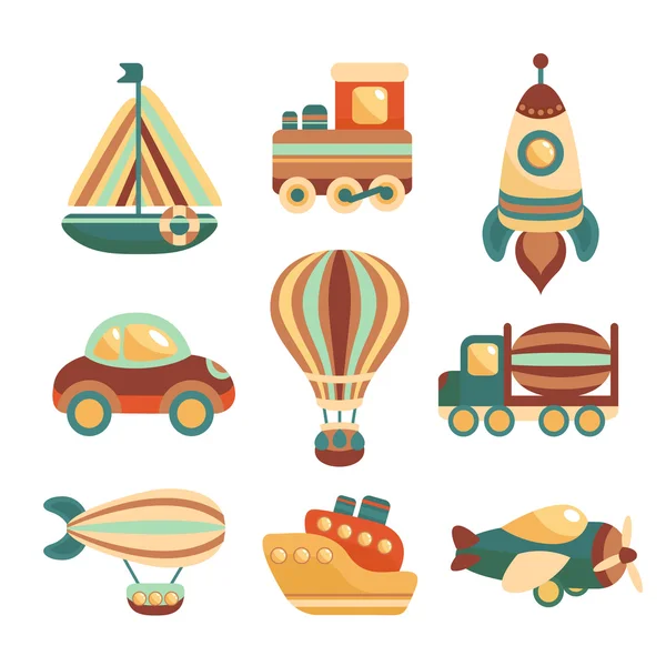 Conjunto de iconos de juguetes de transporte — Vector de stock