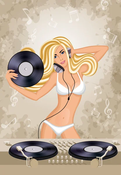 Nightclub sexy DJ girl poster — Stock Vector
