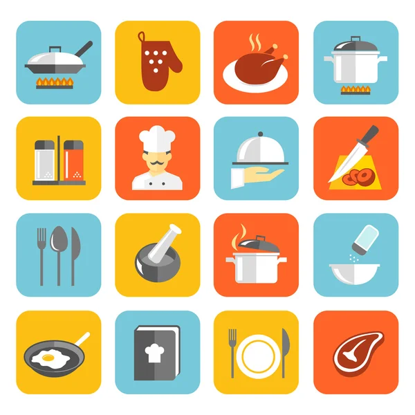 Icone di cucina piatte — Vettoriale Stock
